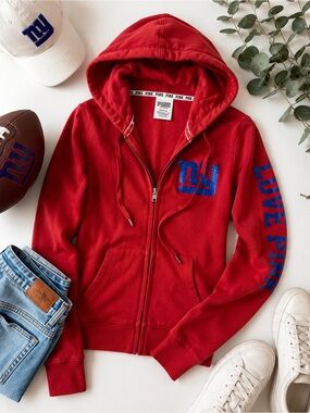 NWT PINK Victoria’s Secret NFL Collention New York Giants NFL Bling Hoodie Sz XS